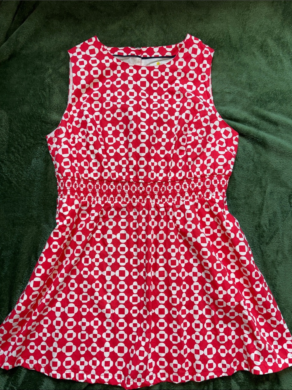 Boden Red and White Geometric Sleeveless Dress